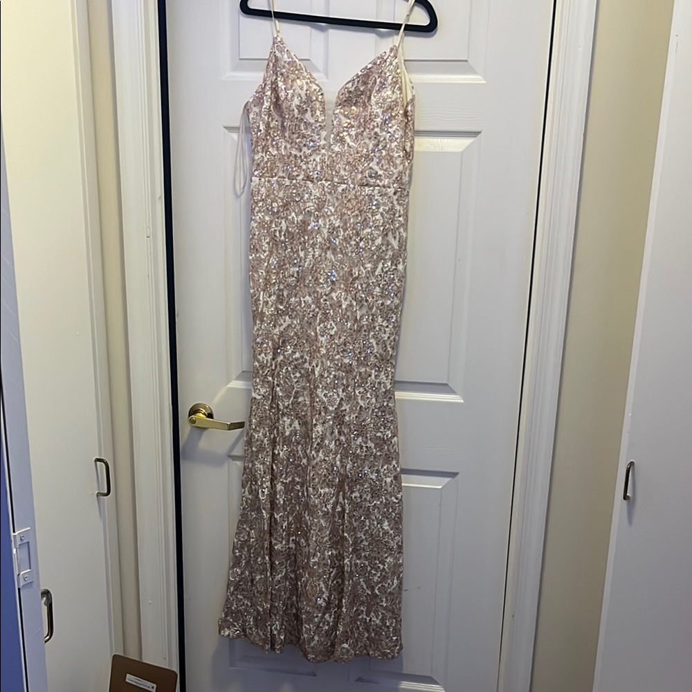 Macy's Tan and Cream Spaghetti Strap Maxi Dress